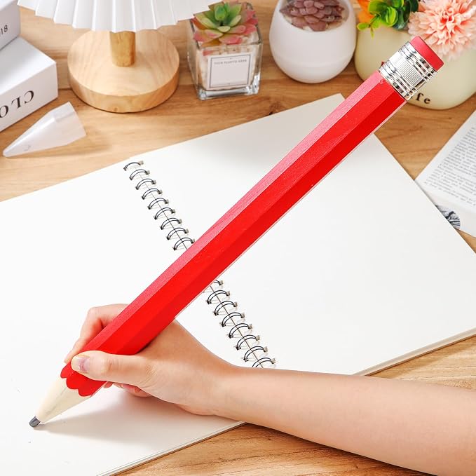 Back to School Gifts for Students 2 Pcs 16 Inch Giant Pencils Wooden Jumbo Pencils Prop Decor Funny with Cap Eraser Large Fun Novelty Gifts for Kids School Kindergarten Home Office(Red)