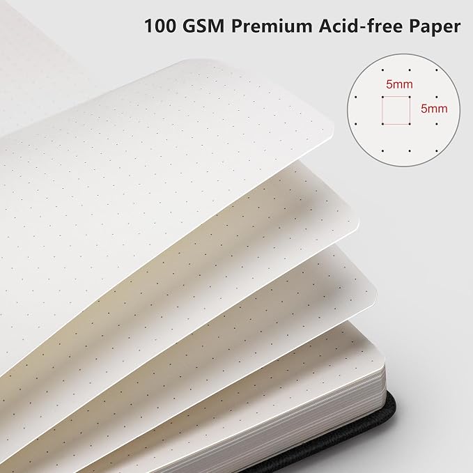 RETTACY Dotted Journal Notebook, 192 Pages, A5 Medium Size (5.7'' x 8.3'') | Leather Hardcover, 100 GSM Thick Paper, for Journaling, Planning, Tracking (Rose gold)