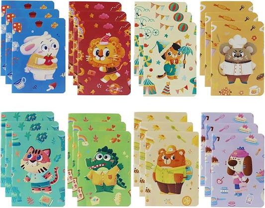 24pcs Mini Notebooks,3.5" x 5" Pocket Notepads,Small Journal for School Office Home Travel Gift Supplies(Animal)