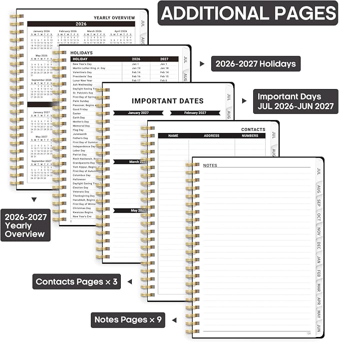8.5" x 11" Academic Planner 2026-2027, Weekly & Monthly Calendar Planner Book, July 2026 – June 2027, Large Hardcover Organizer with Tabs, Perfect for Teachers, Students, Women & Men – A4, Black
