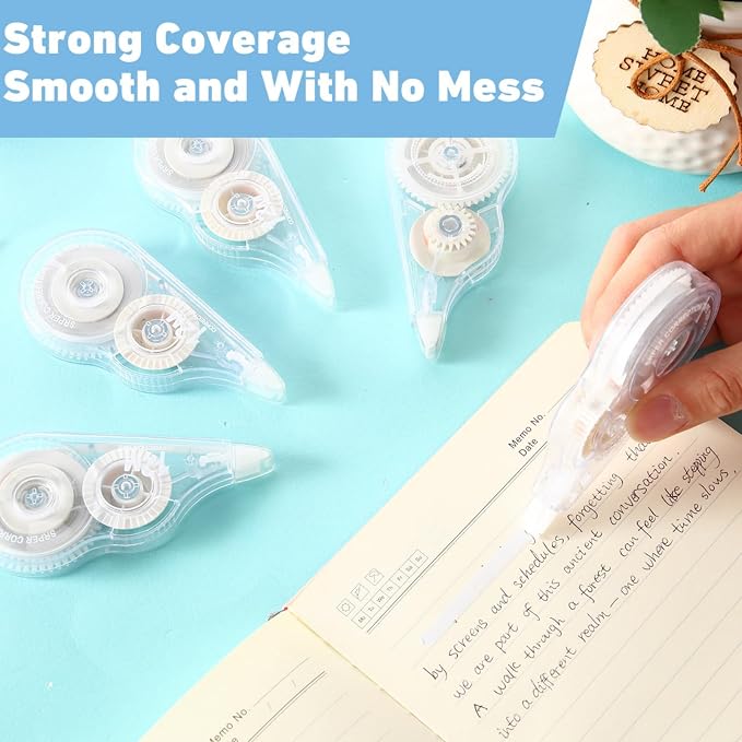 AmazingSpark 30 Pcs Correction Tape Bulk 39.4 ft White Wrong out Tear-resistant Instant Corrections Easy to Use Applicator for School, Office, Note Taking, Journal, Tape Width 0.2in (Clear)