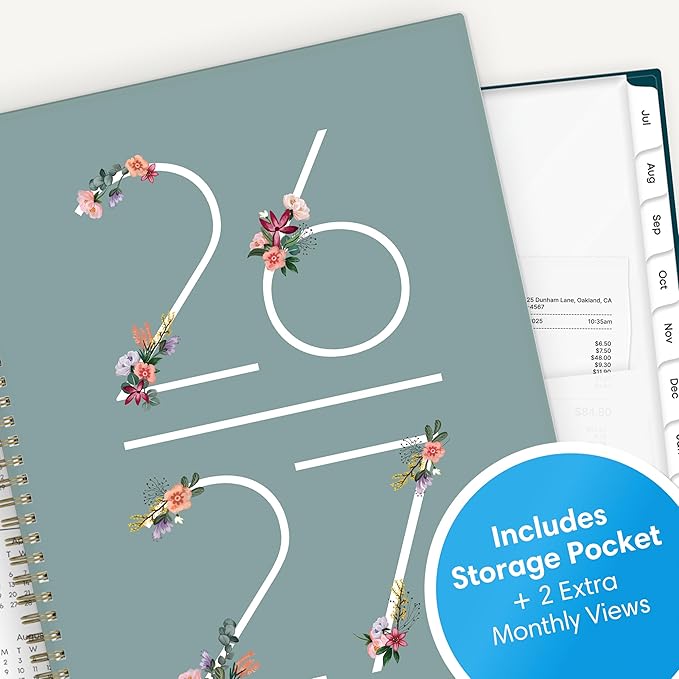 Blue Sky 2026-2027 Weekly & Monthly Academic Planner, 8.5"x11", Greta | July 2026 - June 2027, Flexible Cover, Wirebound, Storage Pocket, Laminated Tabs, Academic Year