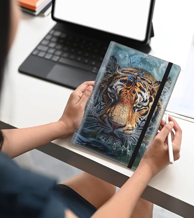 A5 Leather Lined Journal Notebook, 200 Pages Hardcover Executive Notebook for Men Women Office School Note Taking, Thick Writing Paper Daily Journal with Bookmarks/Indexes, Tiger
