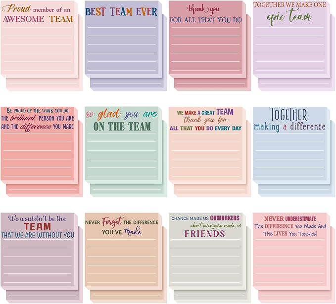 Yinder 24 Pcs Inspirational Sticky Notes, Back to School Supplies, Cute Motivational Sticky Notes Pad Employee Appreciation Gifts Bulk for Teacher Coworker Office 3 x 3'' (Team,Elegant)