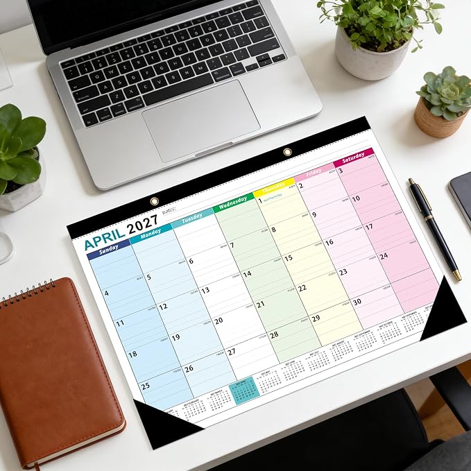 ZTX Desk Calendar 2026-2027 Calendar Desk Calendars 2026-2027-18 Month Planner Big 17"x12" Jul.2026-Dec.2027 Clear Plastic Cover for Home Office School Colorful