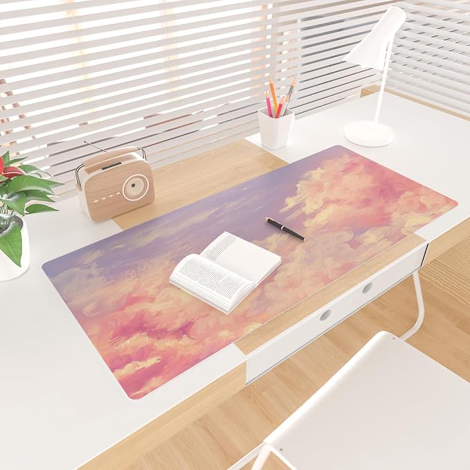 Colorful Star Pink Large Mouse Pad, 31.5" x 15.7" | Cute Mousepad & Large Desk Pad, PU Leather Laptop Mat, Waterproof Non-Slip Desk Mat for Office Accessories Women& Girl