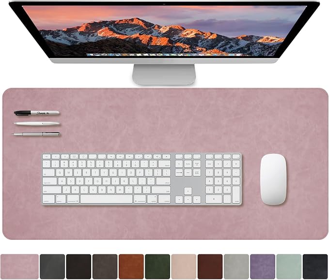 CHEERYGOO Leather Office Desk Pad Protector, Non-Slip PU Leather Desk Blotter, Waterproof Laptop Writing Mouse Pad for Office and Home,23.6"x 13.8" M Pink