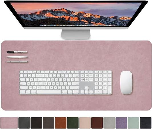 CHEERYGOO Leather Office Desk Pad Protector, Non-Slip PU Leather Desk Blotter, Waterproof Laptop Writing Mouse Pad for Office and Home,23.6"x 13.8" M Pink