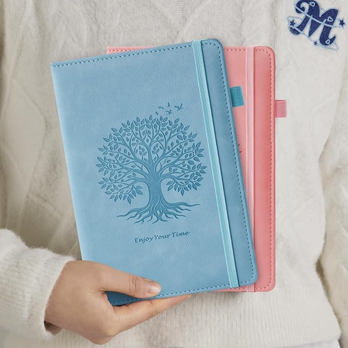 Lined Journal Notebook for Women Men, 2 Pack, 160 Pages per Pack, A5 (5.7'' x 8.4") Hardcover Journaling Notebook College Ruled for Writing Work, School Office Supplies, Pink & Blue, 100GSM Paper