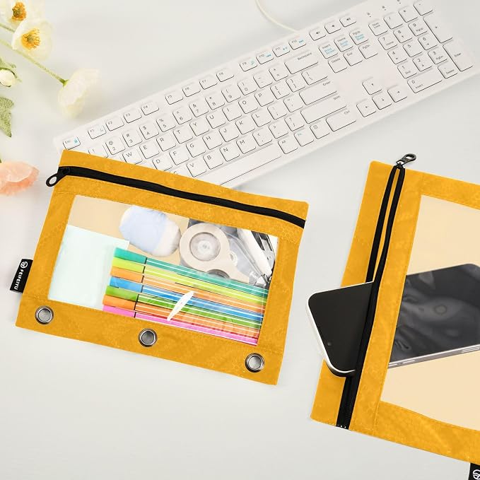 Gredecor Binder Pencil Pouch 3 Ring Orange Zipper Pencil Pouches Case 2 Pack Clear Binder Organizer for School Office