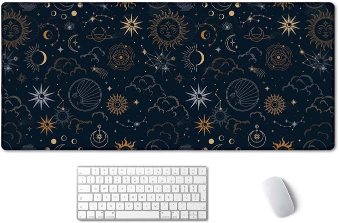 SSOIU Celestial Stars and Magic Eyes XXL Extended Desk Mat, Full Desk Office Home Large Mouse and Keyboard Mat 35.5" X 15.7"