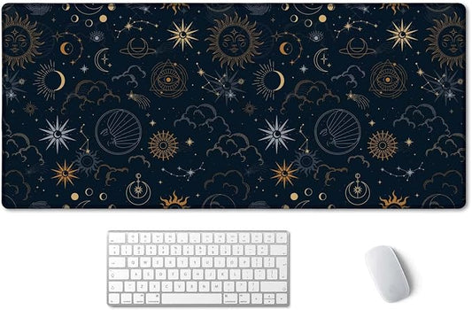 SSOIU Celestial Stars and Magic Eyes XXL Extended Desk Mat, Full Desk Office Home Large Mouse and Keyboard Mat 35.5" X 15.7"