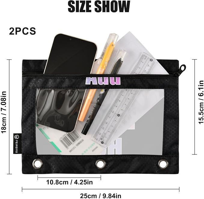 Gredecor Personalized Binder Pencil Pouch 3 Ring Custom Zipper Pencil Pouches Case 2 Pack Customized Add Your Own Picture Text Clear Binder Organizer for School Office