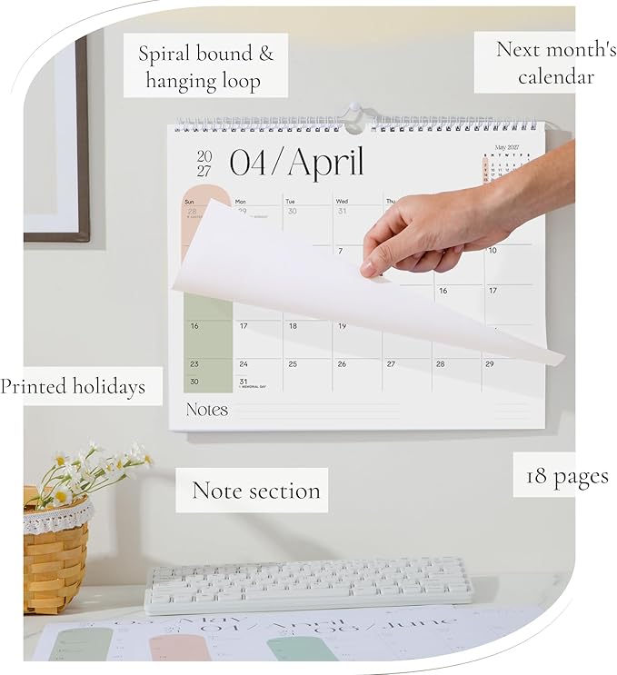 Makaplan Vibrant Arc Horizontal 11x13.5 Inches Wall Calendar 2026-2027, 18 Month Calendar January 2026 to June 2027 Colorful & Fun Monthly Themes