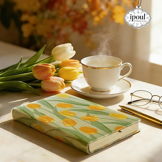 Small Journal for Women, Floral Notebook, B6, 5x7, Ruled Notebook & Blank Sketchbook, Embroidered Journal, Hardcover, Lay Flat, Personal Writing Journal for Women, Cute Journal, Tulip Flower