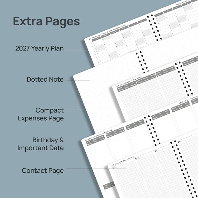 POPRUN 2027 Daily Planner One Page Per Day, Large 8.5" x 12", Calendar Book from Jan 2027 - Dec 2027, Hardcover Appointment Book with Hourly Time Slots, Spiral Bound, Monthly Tabs - Night Sky Blue