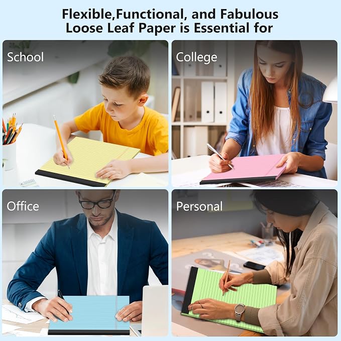 Colored Legal Pads 8.5 x 11 Note Pad, 6 Pack Lined Paper Wide Ruled Notebook Paper, Pink Legal Pad 8.5'' x 11'' Writing Pad, Perforated Pads of Paper Wide Ruled Colored Notepad, 30 Sheets/Pad