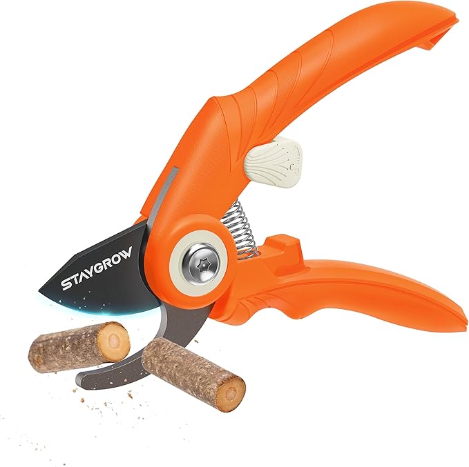 Garden Shears 6.9" Pruning Shears for Gardening Orange | Garden Clippers Gardening Scissors with Rust Resistant SK5 Stainless Steel Blade,Cuts 3X Easier,Weak Hand Arthritis Pruners