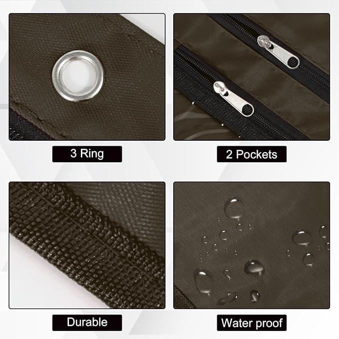 YoeeJob 2 Pack 1 Inch Expandable Zipper Pencil Pouches with Clear Window for 3 Ring Binder, Suitable for School & Office（Coffee Color）