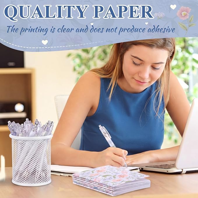Motiskyy 24 Pcs Blue Hydrangea and Bow Floral Pens Flower Ballpoint Pens Flower Notepads Set Design Line Notebook Employee Gifts Set for Student School Office Supplies, Back to School Gift