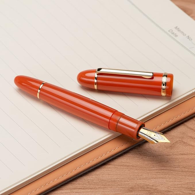 Jinhao X159 Orange Acrylic Fountain Pen, Size 8 Medium Nib Gold Trim Classic Design Smooth Writing Pen with Converter