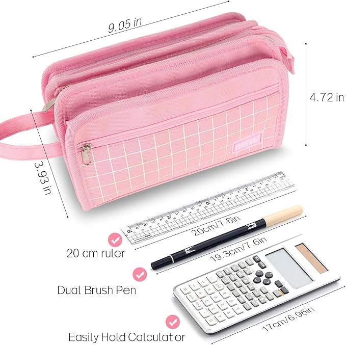Sooez Large Pencil Case, Big Capacity Pencil Pouch Pen Bag with 3 Compartment, Portable Canvas Stationery Organizer with Zipper, Cute Aesthetic School Supplies for Teen Girls Boy, Pure Black