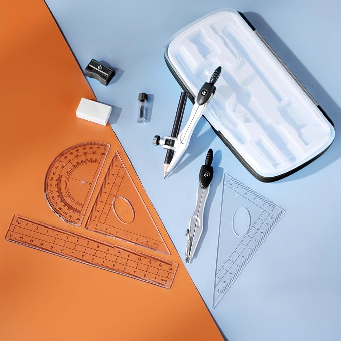 Zonon Math Geometry Set for Students 10 Pcs Compass Geometry Tools Kit Includes Protractor Compass Lead Refills Rulers Pencil Sharpener Eraser Pencil Storage Box for Drafting and Drawings(Black)