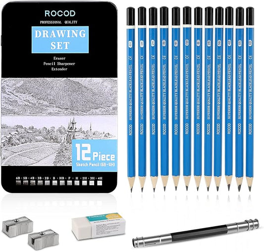 Profession Sketch Pencils 6B to 4H for Kids and Adults Drawing, Art Graphite Pencil for Artists Beginner Sketching
