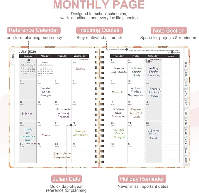 Planner 2026-2027, Weekly and Monthly Academic Year Calendar Planner, July 2026 - June 2027, Daily Agenda Book for Office School Supplies, A5(6.3'' x 8.5'')