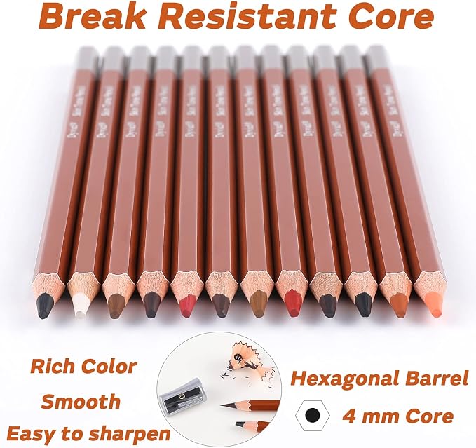 Dyvicl Skin Tone Colored Pencils for Adult Coloring, 12 Colors Art Pencils for Drawing, Sketching, Shading, Soft Core Colored Pencils for Adults, Kids, Beginners, Artists