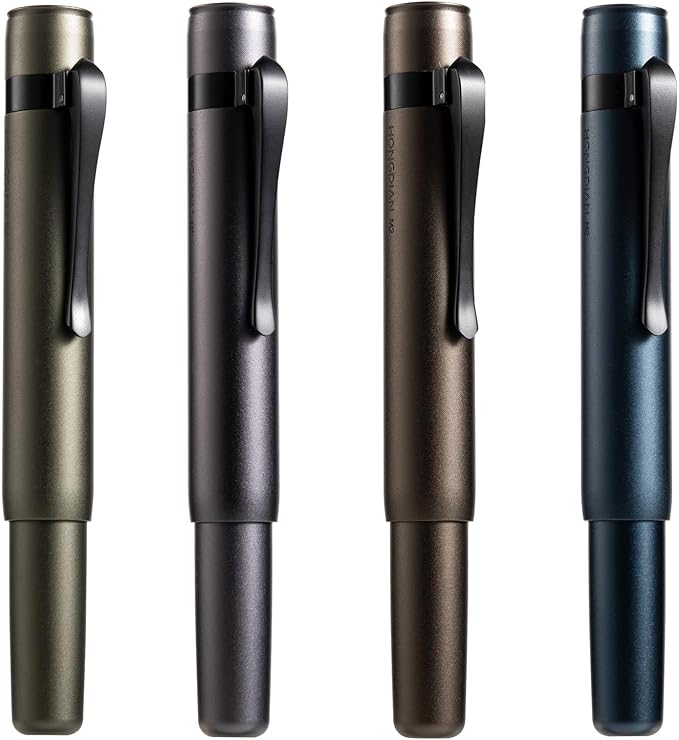 HONG DIAN M2 Black Forest Mini Fountain Pen, Long Blade Nib & Sleek Shape Aluminium Short Pocket Travel Pen (Midnight Blue)