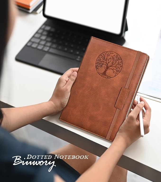 Biuwory A5 Hardcover Graph Paper Notebook, Grid Leather Journal for Writing | 140 Quad Ruled Grid Pages Vintage Diary, 5.7"×8.3" Travel Notebook for Work, School, Women & Men