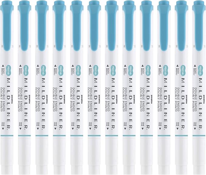 Zebra Pen MILDLINER No Bleed Highlighter, Smoke Blue, Dual Tip, 12-Pack | Broad and Fine Point Tip Marker Set, Ideal for Bible Highlighting, Journaling, Office, School and Teacher Supplies (78420upc)