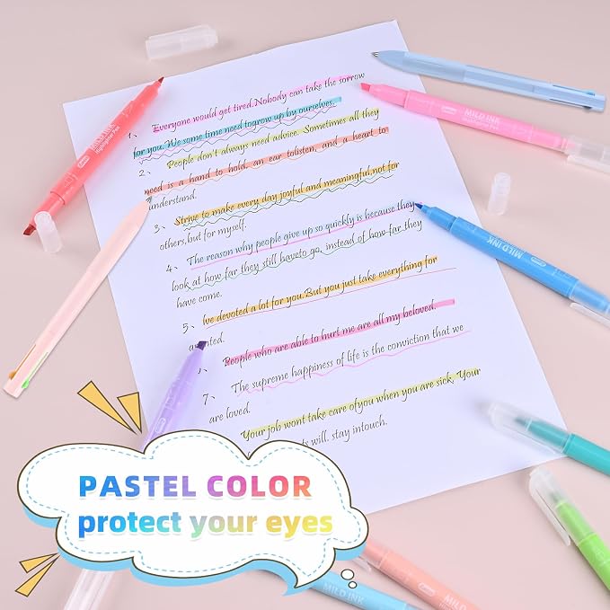 10 Pcs Aesthetic Highlighters and Gel Pens Set - 8 Colors Dual Tip Pastel Highlighters (Chisel & Fine Tips) & 2 Pcs 3-in-1 Multicolor Gel Pens for Journaling, School Supplies, Textbooks