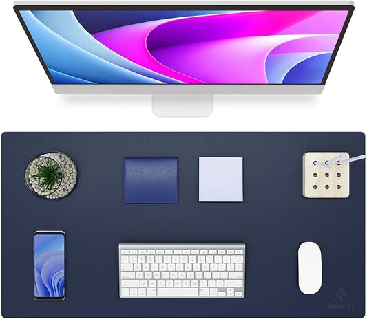 K KNODEL Desk Protector Mat, Leather Desk Pad (31.5"x15.7", Dark Blue) | Non-Slip Desk Mat, Desk Pads and Blotters, Desktop Mat, Desk Protector and Cover, Office Computer, Laptop and Keyboard Mat