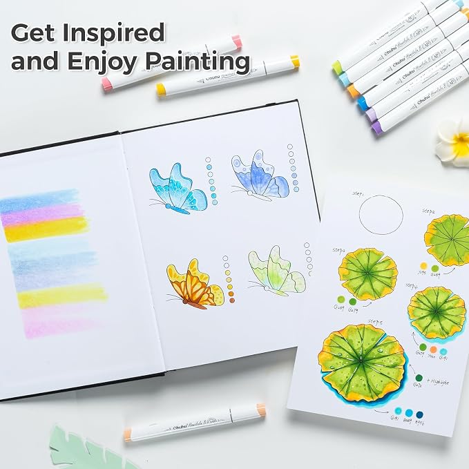 Ohuhu Marker Pads Art Sketchbook, 7"x10" Large Paper Size, 120 LB/200 GSM Drawing Papers, 78 Sheets/156 Pages, Hardcover Sketch Book for Alcohol Markers Christmas Gift