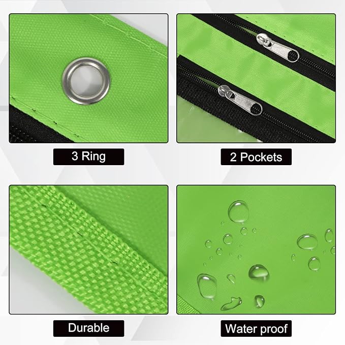 YoeeJob 2 Pack 1 Inch Expandable Zipper Pencil Pouches with Clear Window for 3 Ring Binder, Suitable for School & Office（Green）