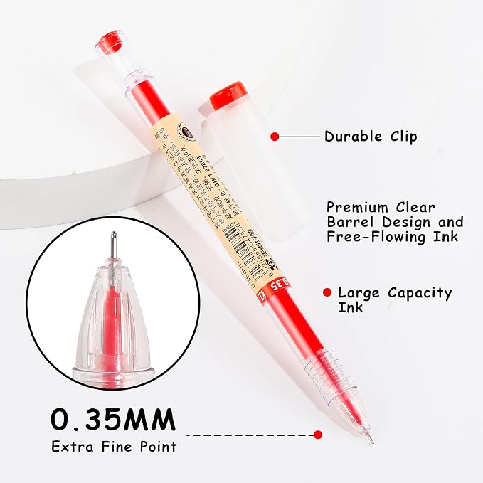 Japanese Style Red Gel Ink Pens, 0.35mm Extra Fine Point, No Smudge Quick Drying, Japanese Ink Pen for Journal Planners, Thin Notebook Paper, Office School Supplies, 12 Pack, Writing Drawing