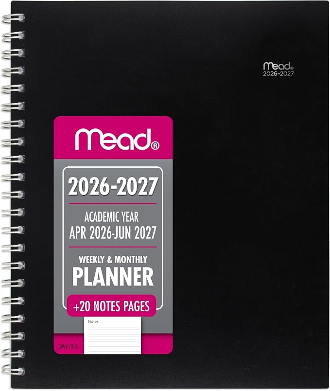 Mead Planner 2026-2027 Weekly & Monthly Academic 15-Month April-June, 8.5" x 11", Black (CAW62005) (Pack of 12)