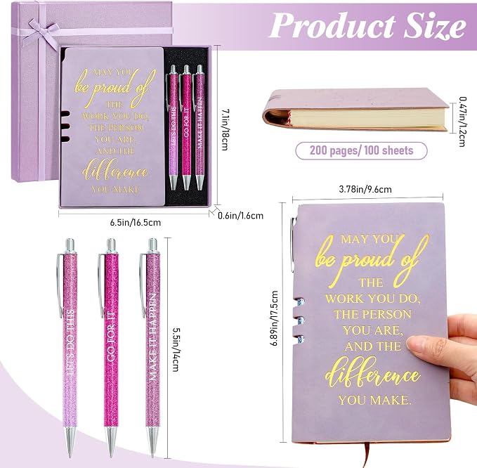 Resurhang 5 Pcs Employee Appreciation Gift Leather Journal Notebook 3 Ballpoint Pens with Box Thank You Gift for Nurse Volunteer Teacher Secretary Assistant Coworker Women(Purple)