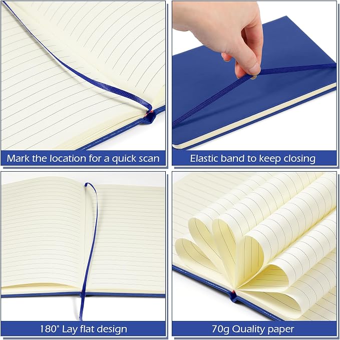 Honoson 20 Pack A5 Lined Journal Notebooks Hardcover Executive Notebook 5.5" x 8.3" PU Leather Wide Ruled Journals Bulk 160 Pages for Back to School Supplies Office Business Home (Royal Blue)