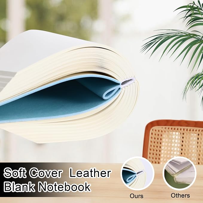 Thick Blank Journal Notebook 400 Pages, A6 Unlined Plain Sketchbook, 100gsm Thick Paper Hardcover Soft Leather Cover, No Lines Drawing Pad Memo Diary Writing Art Notepad ，3.9 × 5.5