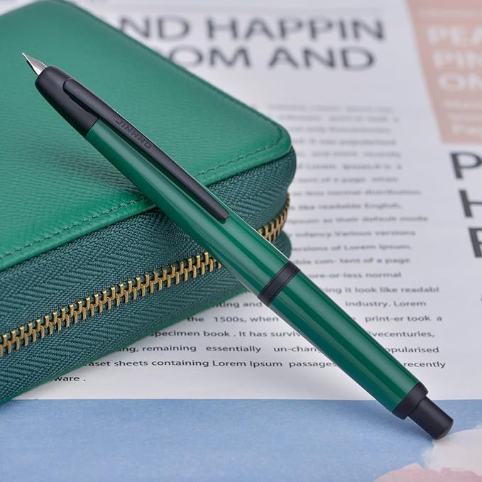Jinhao 20 Press Retractable Fountain Pen Fine Nib with Converter Resin Writing Gift Pen, Dark Green with Black Clip