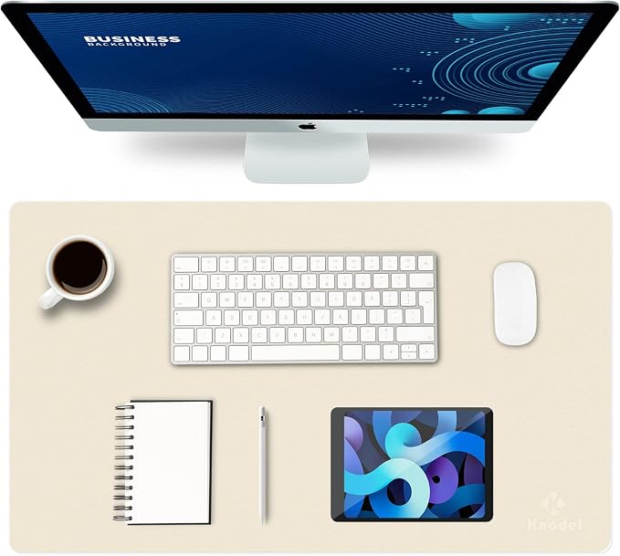 K KNODEL Office Desk Mat, Leather Mouse Pad (23.6"x13.8", Ivory Cream) | Desk Pad, Keyboard Pad, Computer and Laptop Mat, Desktop Protector and Cover, Writing Pad and Blotter for Home Office