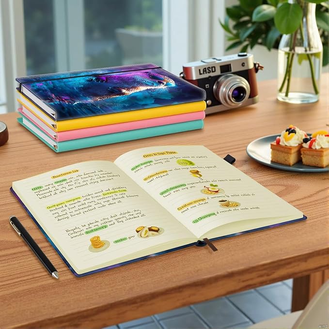 Hardcover Executive Notebooks, A5 PU Leather Lined Journal Notebook, 200 Pages Thick Paper Subject Notebooks for School,Work,Home Writing Business Notebook, Diary Book ，Colorful Sea Otter Paint