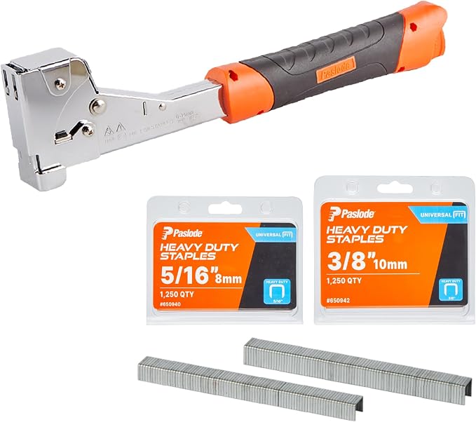 Paslode Pro Heavy-Duty Hammer Tacker Kit, with 5/16" & 3/8" 20-GA Staples