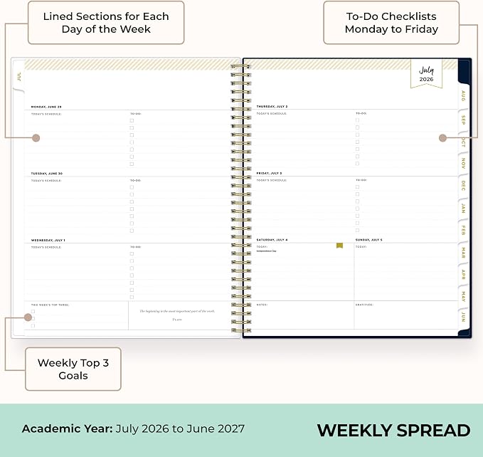 Blue Sky 2026-2027 Weekly & Monthly Academic Planner, 8.5"x11", Peyton Navy | July 2026 - June 2027, Clear Pocket Cover, Laminated Tabs, Storage Pocket, Stickers, Academic Year, Day Designer