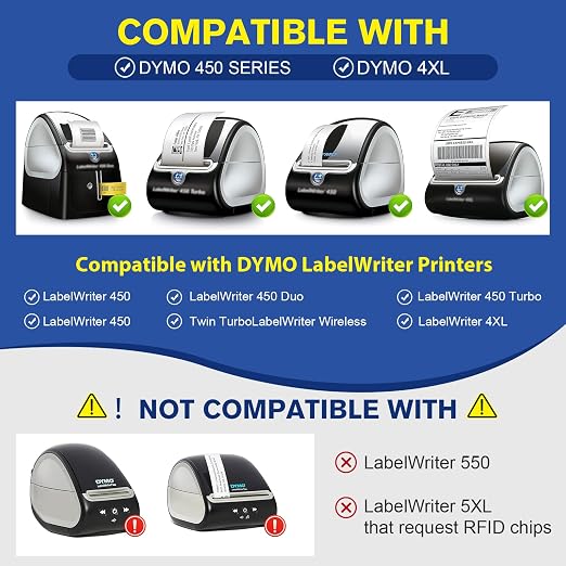 L LIKED 10 Rolls 1-1/8"x3-1/2 Labels, Compatible Dymo/Rollo/Zebra | DYMO 30252 replacement, 3500 labels. Strong adhesive, easy-tear. Compatible with Dymo 450/4XL, Rollo, Zebra.