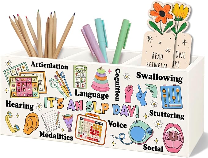 Speech Therapy Pencil Holder for Desk, Speech Therapy Classroom Decor Gift for Women Men, It's an Slp Day Decorations for Playroom Office Desk Accessories