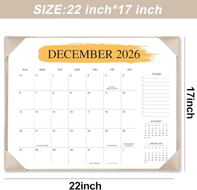 Desk Calendar 2026-2027 with Desktop Mat （22" x 17"）– Jul. 2026 - Dec. 2027 (Apricot)